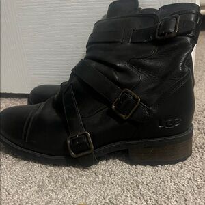 UGG Women's Black Moto Boots with Buckle Detail